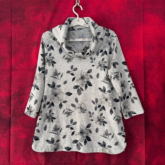 CROFT & BARROW WOMEN'S GRAYFLORAL COWL NECK PULLOVE SWEATER, MEDIUM, 3/4 SLEEVE - Picture 5 of 9